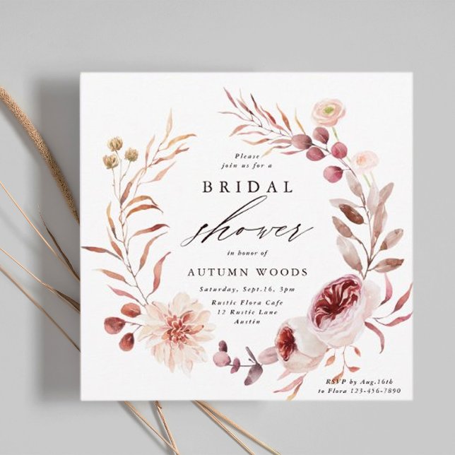 Autumn Romance Floral Wreath Wedding Bridal Shower Invitation (Creator Uploaded)