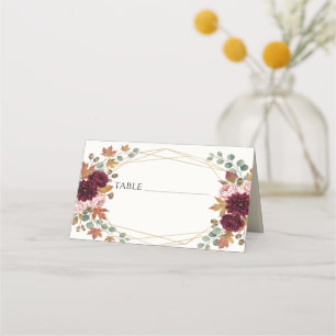 Autumn Romance Gold Floral Wedding Place Card