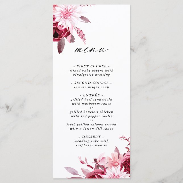 Autumn Romance Gold Frame Burgundy Wedding Menu (Front)