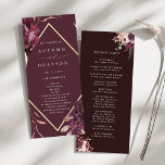 Autumn Romance Gold Frame Burgundy Wedding  Program<br><div class="desc">This wedding ceremony program features a watercolor flower wreath of dahlias,  garden roses,  and peony in burgundy red,  maroon,  blush pink over fall leaves with a faux gold diamond shape frame. For more advanced customisation of this design,  please click the BLUE DESIGN TOOL BUTTON. Matching items are also available.</div>