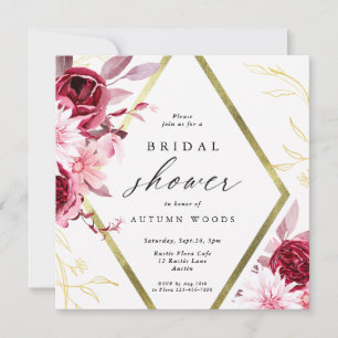 Autumn Romance Gold Frame Floral Wedding Invitatio Invitation