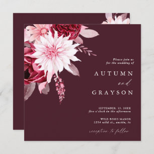 Autumn Romance Gold Frame Floral Wedding Invitation