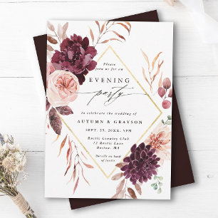 Autumn Romance Gold Frame Wedding Evening Party Invitation