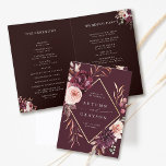 Autumn Romance Gold Frame Wedding Folded Program<br><div class="desc">This wedding ceremony program features a watercolor flower wreath of dahlias,  garden roses,  and peony in burgundy red,  maroon,  blush pink over fall leaves with a faux gold diamond shape frame. For more advanced customisation of this design,  please click the BLUE DESIGN TOOL BUTTON. Matching items are also available.</div>