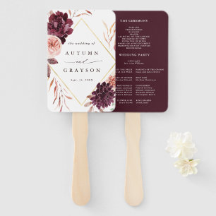 Autumn Romance Gold Frame Wedding Program  Hand Fan