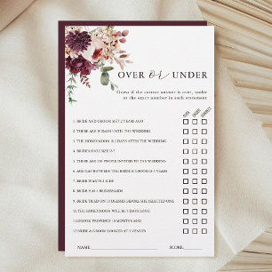 Autumn Romance Over or Under Bridal Shower Game 
