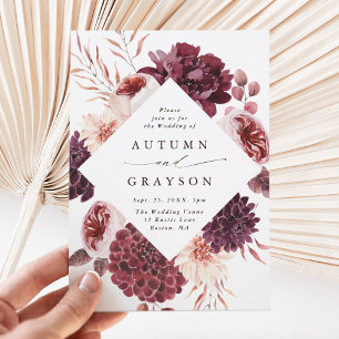 Autumn Romance Watercolor Floral Wedding Invitation
