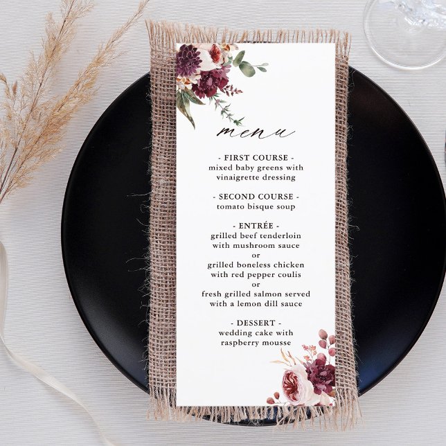 Autumn Romance Watercolor Floral Wedding  Menu (Creator Uploaded)