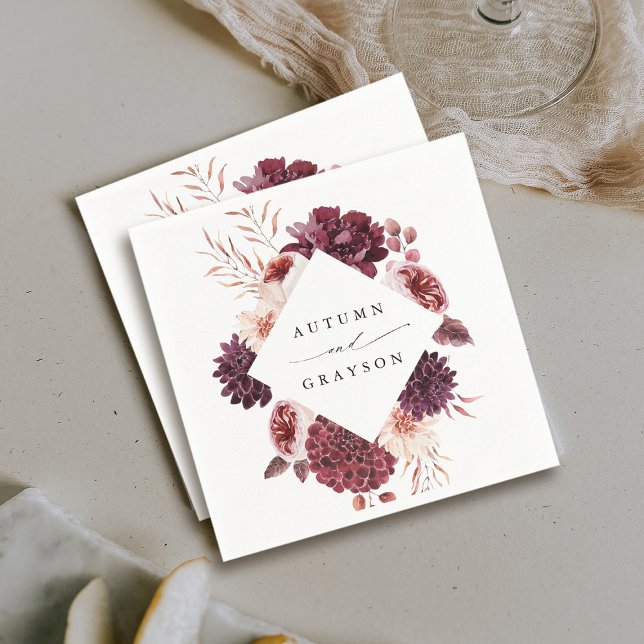 Autumn Romance Watercolor Floral Wedding Napkin (Creator Uploaded)