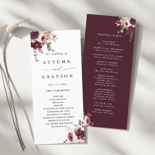 Autumn Romance Watercolor Floral Wedding  Program
