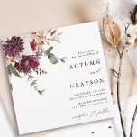 Autumn Romance Watercolor Floral Wedding Square Invitation<br><div class="desc">This wedding invitation features a watercolor flower bouquet of dahlia,  garden rose,  and hydrangea in burgundy red,  maroon,  blush pink over fall leaves. For more advanced customisation of this design,  please click the BLUE DESIGN TOOL BUTTON. Matching items are also available.</div>
