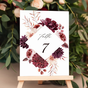 Autumn Romance Watercolor Floral Wedding  Table Number