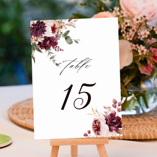 Autumn Romance Watercolor Floral Wedding Table Number