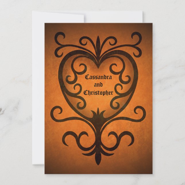 Autumn romantic wedding heart invitation (Front)