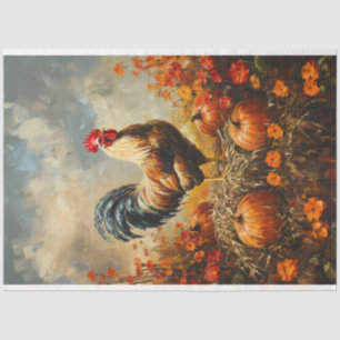 Autumn Rooster with Pumpkins Decoupage Tissue Paper