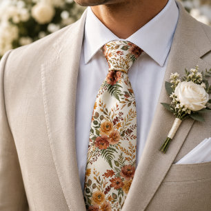 Autumn Rose and Botanical Leaf Symmetry Floral Tie