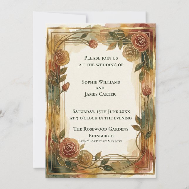 Autumn Rose Botanical Wedding Invitation (Front)