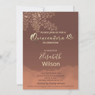 Autumn Rose gold cinnamon cantaloupe watercolor I Invitation