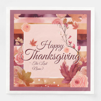 Autumn Rose Happy Thanksgiving Paper Napkin