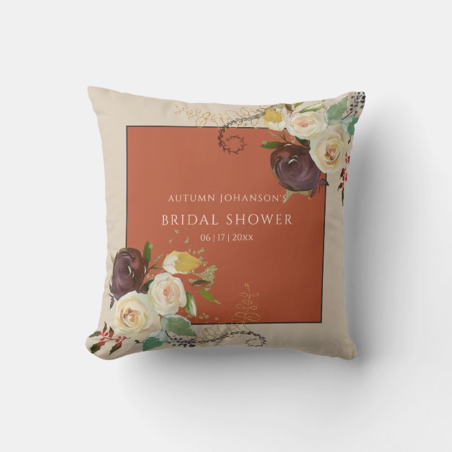 Autumn Roses Bridal Shower Cushion (Front)