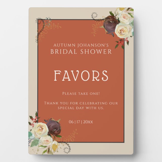 Autumn Roses Bridal Shower Favours Plaque (Front)