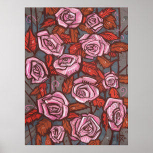 Autumn Roses Floral Art Rustic Flowers Pink Orange Poster