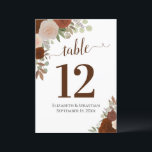 Autumn Roses Wedding Table Number Card Large<br><div class="desc">These beautiful wedding table number cards come in a slightly larger size than the standard ones. They feature an elegant autumn or fall boho chic design with hand painted watercolor roses in shades of rust orange, burnt umber, and coral peach. Perfect way to make your wedding reception beautiful and help...</div>