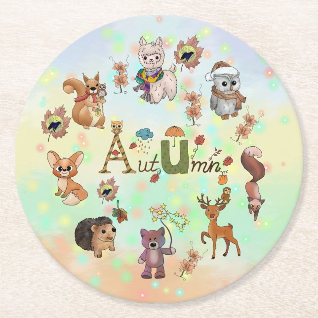 autumn round paper coaster (Front)