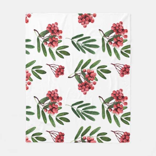 Autumn Rowan, Bright Watercolor Background. Fleece Blanket (Front)
