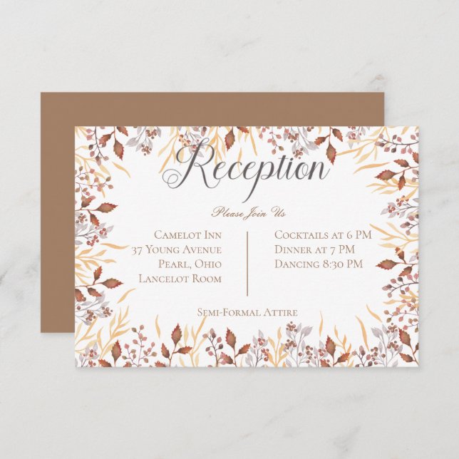 Autumn Rust & Brown Boho Modern Reception Wedding Enclosure Card (Front/Back)