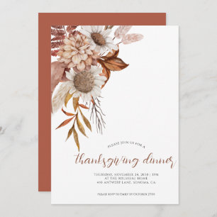 Autumn Rust Floral Thanksgiving Invitation