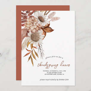 Autumn Rust Floral Thanksgiving Invitation
