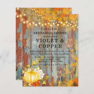 Autumn Rust Lights Pumpkin Peo me Rehearsal Dinner Invitation