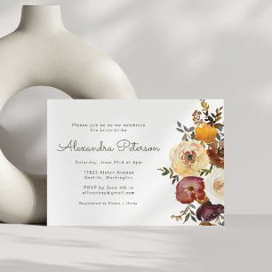 Autumn Rust Watercolor Flowers Bridal Shower Invitation