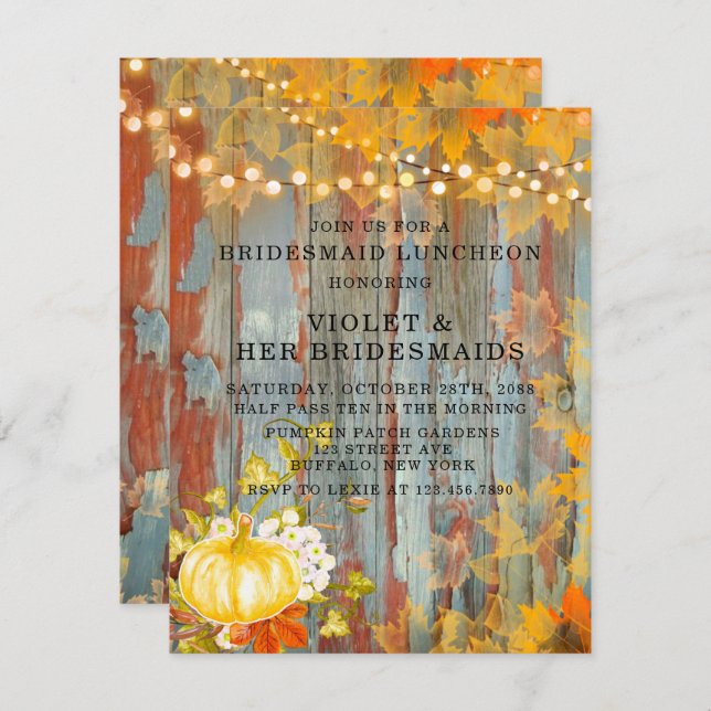 Autumn Rust Wood Bridesmaids Luncheon Invitation  (Front/Back)
