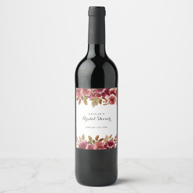Autumn Rustic Brunch & Bubbly Bridal Shower Wine Label (Front)