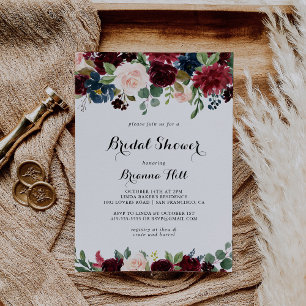 Autumn Rustic Burgundy Calligraphy Bridal Shower Invitation
