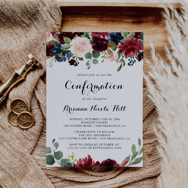 Autumn Rustic Burgundy Calligraphy Confirmation Invitation (Creator Uploaded)