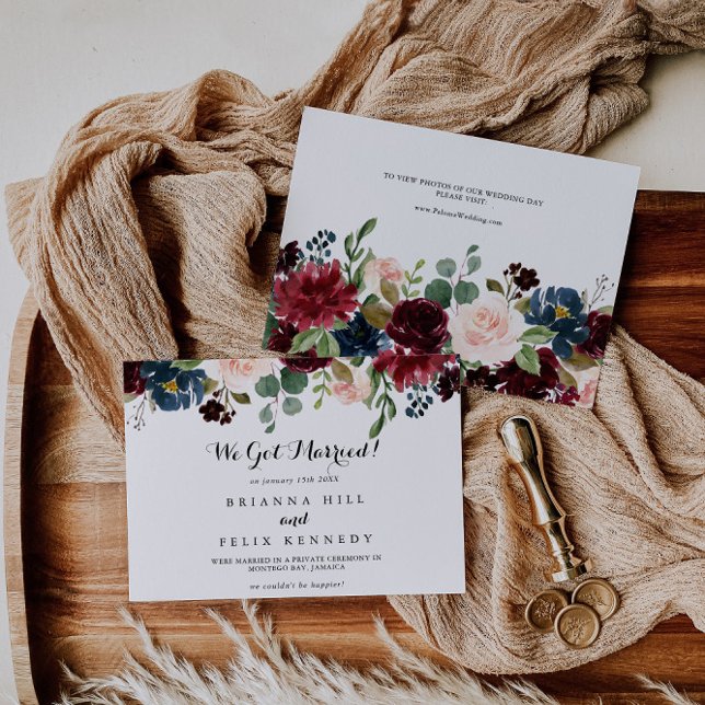 Autumn Rustic Burgundy Calligraphy Elopement Announcement (Creator Uploaded)