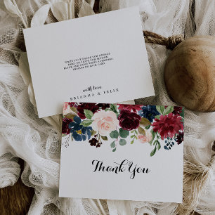 Autumn Rustic Burgundy Calligraphy Flat Wedding Thank You Card