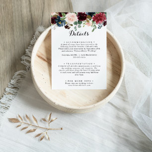 Autumn Rustic Burgundy Calligraphy Wedding Details Enclosure Card