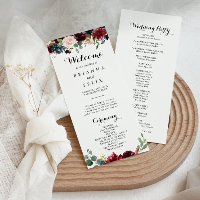 Autumn Rustic Burgundy Calligraphy Wedding Program (Creator Uploaded)