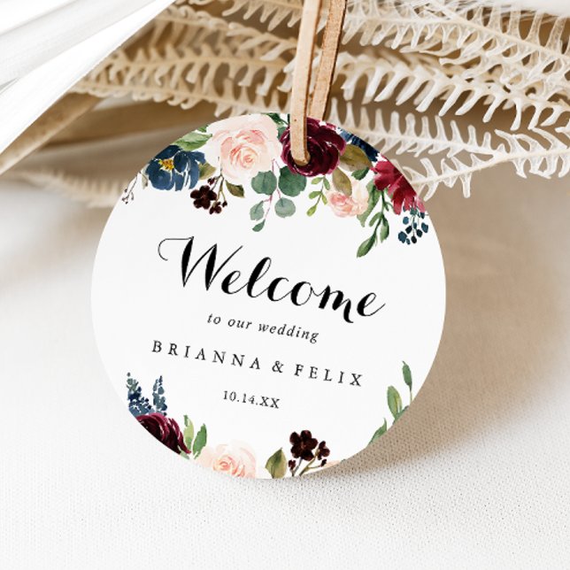 Autumn Rustic Burgundy Calligraphy Wedding Welcome Square Sticker (Creator Uploaded)