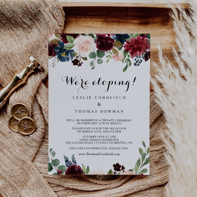 Autumn Rustic Burgundy Elopement Reception Invitation (Creator Uploaded)