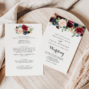 Autumn Rustic Burgundy Floral Front & Back Wedding Invitation