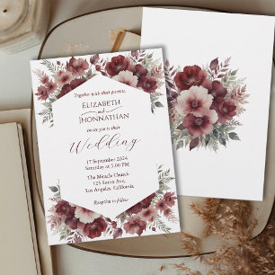 Autumn Rustic Burgundy Floral Watercolor Wedding   Invitation