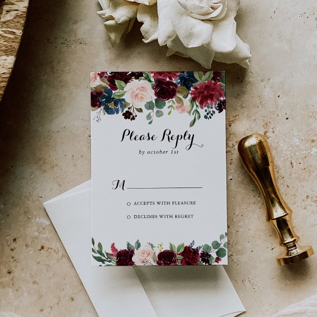 Autumn Rustic Burgundy Modern Calligraphy RSVP Card (Creator Uploaded)