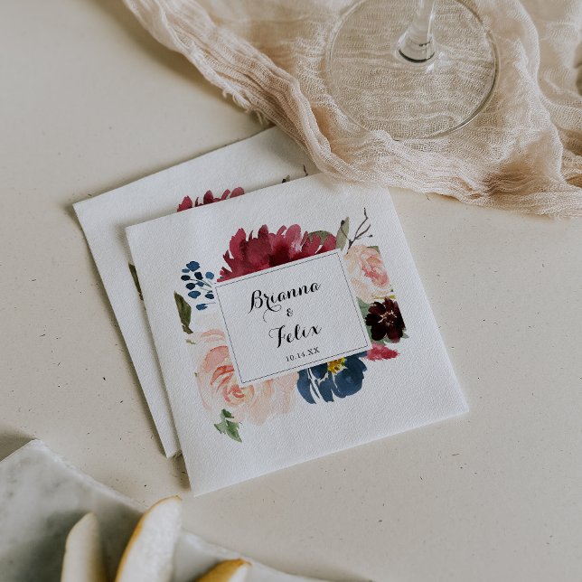 Autumn Rustic Burgundy Modern Calligraphy Wedding Napkin (Creator Uploaded)