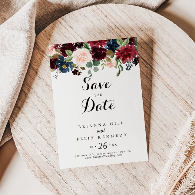 Autumn Rustic Burgundy Modern Calligraphy Wedding Save The Date (Creator Uploaded)