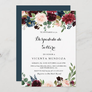 Autumn Rustic Burgundy Spanish Bridal Shower Invitation